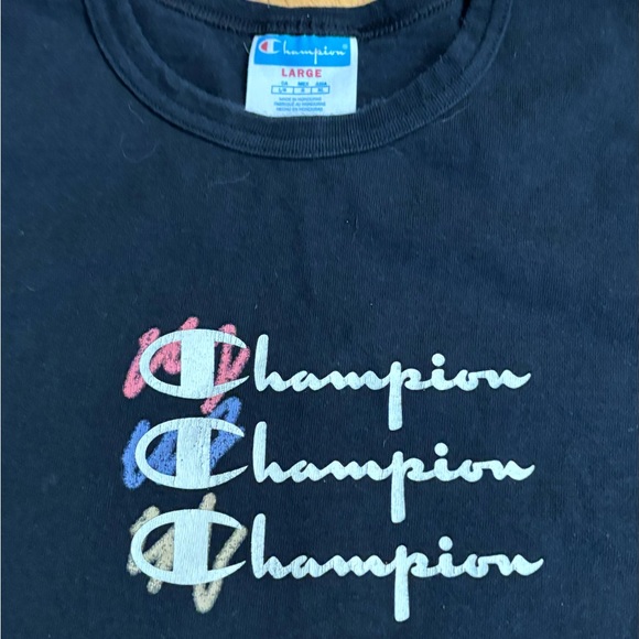 Champions Large Black Logo Short Sleeve Crewneck T-Shirt in 100% Cotton,Unique. - Picture 2 of 6